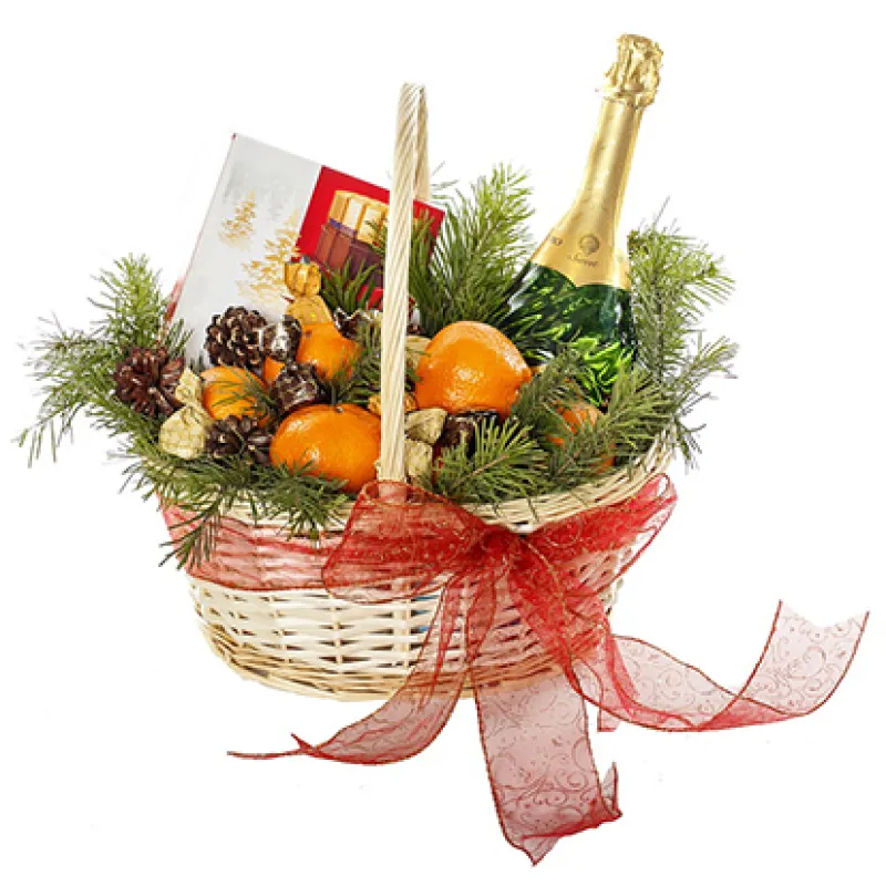 Корзина Новогодняя с Шампанским и конфетами, доставка Первоуральск